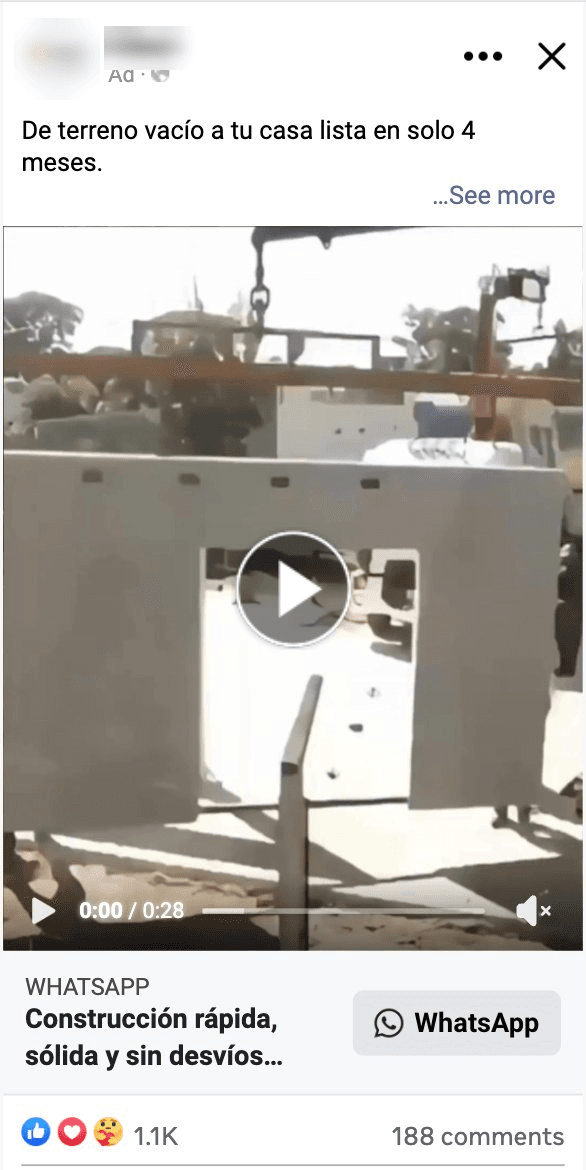 Anuncio de Meta Ads de una constructora gestionado por el equipo PHA
